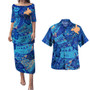 Papua New Guinea Combo Puletasi And Shirt Hibiscus With Polynesian Pattern Blue Version