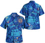 Hawaii Combo Short Sleeve Dress And Shirt Hibiscus With Polynesian Pattern Blue Version