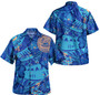 American Samoa Combo Short Sleeve Dress And Shirt Hibiscus With Polynesian Pattern Blue Version