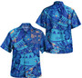 Fiji Combo Short Sleeve Dress And Shirt Hibiscus With Polynesian Pattern Blue Version