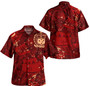 Samoa Combo Off Shoulder Long Dress And Shirt Hibiscus With Polynesian Pattern Red Version