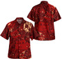 Tonga Combo Off Shoulder Long Dress And Shirt Hibiscus With Polynesian Pattern Red Version