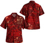 Fiji Combo Puletasi And Shirt Hibiscus With Polynesian Pattern Red Version