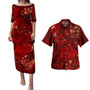 Fiji Combo Puletasi And Shirt Hibiscus With Polynesian Pattern Red Version