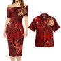 Samoa Combo Short Sleeve Dress And Shirt Hibiscus With Polynesian Pattern Red Version