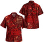 Fiji Combo Short Sleeve Dress And Shirt Hibiscus With Polynesian Pattern Red Version