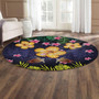 Hawaii Round Rug Polynesian Patterns Turtle Couple Hibiscus Plumeria Flowers