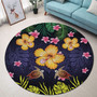 Hawaii Round Rug Polynesian Patterns Turtle Couple Hibiscus Plumeria Flowers