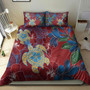 Hawaii Bedding Set Polynesian Cultures Turtle Couple Tropical Flowers Red Color