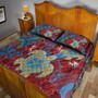 Hawaii Quilt Bed Set Polynesian Cultures Turtle Couple Tropical Flowers Red Color