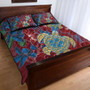 Hawaii Quilt Bed Set Polynesian Cultures Turtle Couple Tropical Flowers Red Color