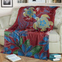 Hawaii Premium Blanket Polynesian Cultures Turtle Couple Tropical Flowers Red Color