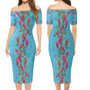 Combo Short Sleeve Dress And Shirt Ginger Flowers With Polynesian Motif Blue Version