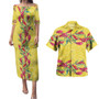 Combo Puletasi And Shirt Ginger Flowers With Polynesian Motif Yellow Version