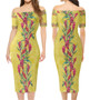 Combo Short Sleeve Dress And Shirt Ginger Flowers With Polynesian Motif Yellow Version