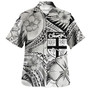 Fiji Combo Off Shoulder Long Dress And Shirt Polynesian Tribal Waves Patterns Hibiscus Flowers