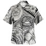 American Samoa Combo Short Sleeve Dress And Shirt Polynesian Tribal Waves Patterns Hibiscus Flowers