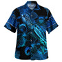 Tuvalu Hawaiian Shirt Sea Turtle With Blooming Hibiscus Flowers Tribal Blue