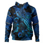 American Samoa Hoodie Sea Turtle With Blooming Hibiscus Flowers Tribal Blue