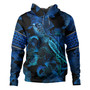 Papua New Guinea Hoodie Sea Turtle With Blooming Hibiscus Flowers Tribal Blue