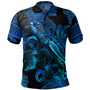 New Zealand Polo Shirt Sea Turtle With Blooming Hibiscus Flowers Tribal Blue