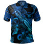 Niue Polo Shirt Sea Turtle With Blooming Hibiscus Flowers Tribal Blue