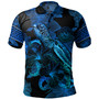 Hawaii Polo Shirt Sea Turtle With Blooming Hibiscus Flowers Tribal Blue