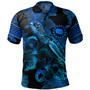 Cook Islands Polo Shirt Sea Turtle With Blooming Hibiscus Flowers Tribal Blue