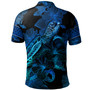 Samoa Polo Shirt Sea Turtle With Blooming Hibiscus Flowers Tribal Blue