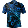 Kiribati Polo Shirt Sea Turtle With Blooming Hibiscus Flowers Tribal Blue