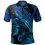 Kosrae Polo Shirt Sea Turtle With Blooming Hibiscus Flowers Tribal Blue