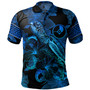 Yap State Polo Shirt Sea Turtle With Blooming Hibiscus Flowers Tribal Blue