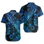 New Caledonia Short Sleeve Shirt Sea Turtle With Blooming Hibiscus Flowers Tribal Blue