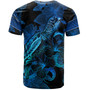 Tuvalu T-Shirt Sea Turtle With Blooming Hibiscus Flowers Tribal Blue