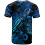 Nauru T-Shirt Sea Turtle With Blooming Hibiscus Flowers Tribal Blue