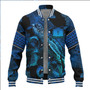 Tokelau Baseball Jacket Sea Turtle With Blooming Hibiscus Flowers Tribal Blue