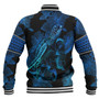 Cook Islands Baseball Jacket Sea Turtle With Blooming Hibiscus Flowers Tribal Blue