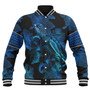 Papua New Guinea Baseball Jacket Sea Turtle With Blooming Hibiscus Flowers Tribal Blue