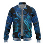 New Caledonia Baseball Jacket Sea Turtle With Blooming Hibiscus Flowers Tribal Blue