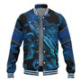 Federated States Of Micronesia Baseball Jacket Sea Turtle With Blooming Hibiscus Flowers Tribal Blue