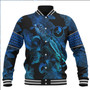 Yap State Baseball Jacket Sea Turtle With Blooming Hibiscus Flowers Tribal Blue