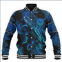 Tahiti Baseball Jacket Sea Turtle With Blooming Hibiscus Flowers Tribal Blue