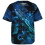 Austral Islands Baseball Shirt Sea Turtle With Blooming Hibiscus Flowers Tribal Blue