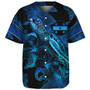 Gambier Islands Baseball Shirt Sea Turtle With Blooming Hibiscus Flowers Tribal Blue
