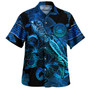 American Samoa Combo Puletasi And Shirt Sea Turtle With Blooming Hibiscus Flowers Tribal Blue