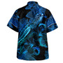 Cook Islands Combo Puletasi And Shirt Sea Turtle With Blooming Hibiscus Flowers Tribal Blue