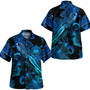 Samoa Combo Puletasi And Shirt Sea Turtle With Blooming Hibiscus Flowers Tribal Blue