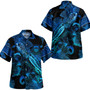 Tuvalu Combo Puletasi And Shirt Sea Turtle With Blooming Hibiscus Flowers Tribal Blue