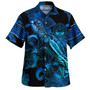 Marshall Islands Combo Puletasi And Shirt Sea Turtle With Blooming Hibiscus Flowers Tribal Blue