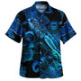 Tuvalu Combo Short Sleeve Dress And Shirt Sea Turtle With Blooming Hibiscus Flowers Tribal Blue